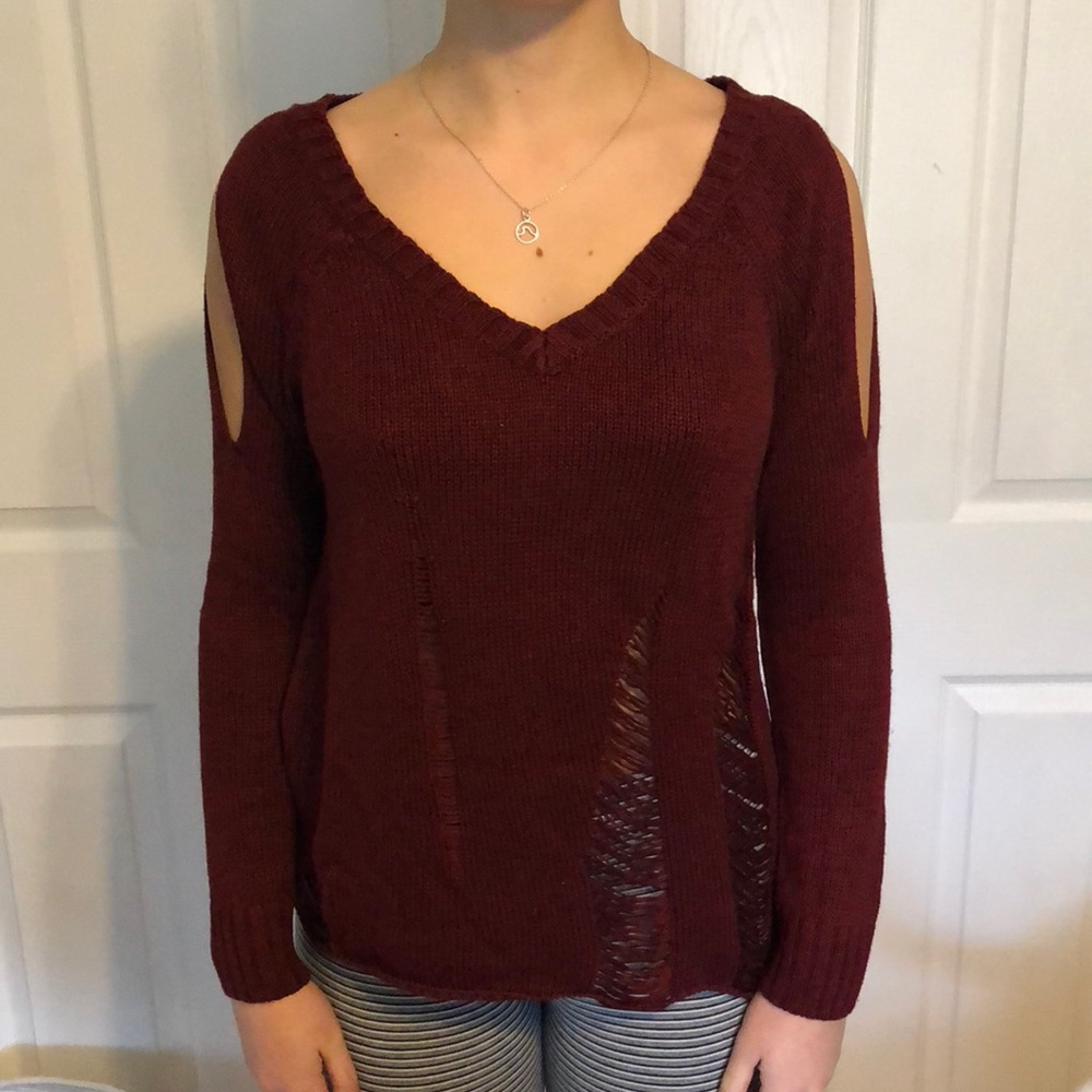 Maroon Guess Distressed Sweater